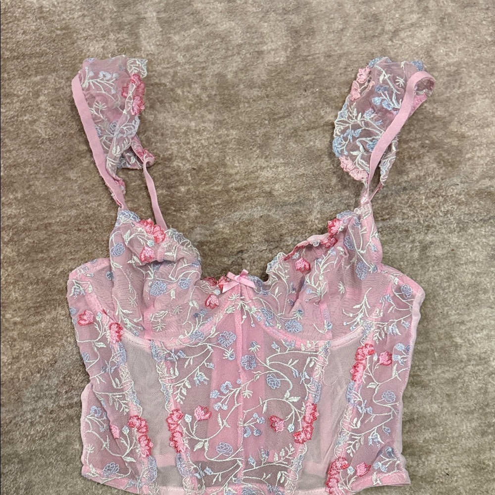 Floral Embroidered Pink Corset Top